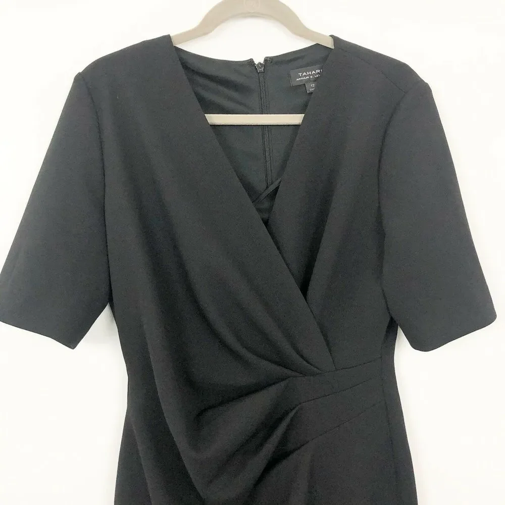 Tahari Black Draped Dress LBD - Picture 2 of 6